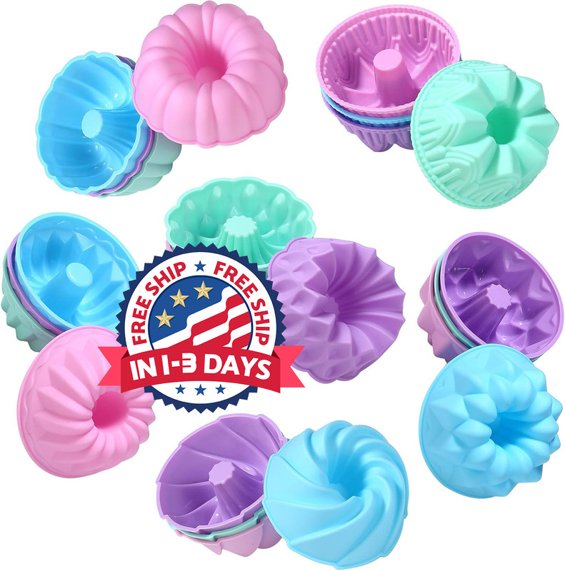 Paquete de 24 moldes de silicona antiadherentes de 7,6 cm para donas gallery