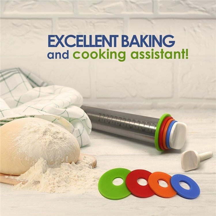 Dough Rolling Pin Adjustable Stainless Steel 17inch With Mat Roller And 4 Rings gallery