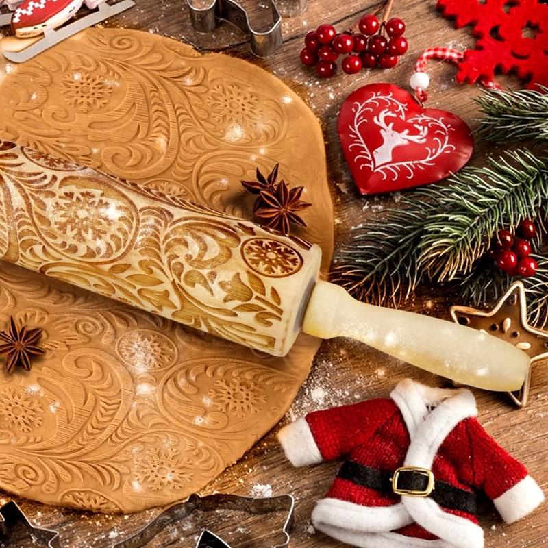 Christmas Gifts Wooden Embossed Rolling Pin for Baking, Stocking Stuffers Gifts gallery
