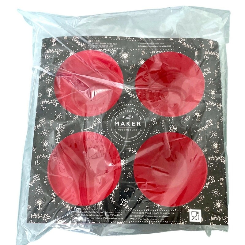 Bennkai Hot Chocolate Bomb Maker 4 Silicone Baking Molds Red New