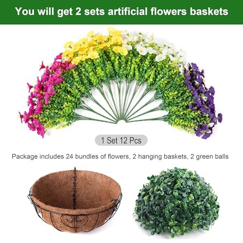 2 Set Artificial Fake Hanging Flowers Plants Baskets for 2 Packs 4 Multi gallery