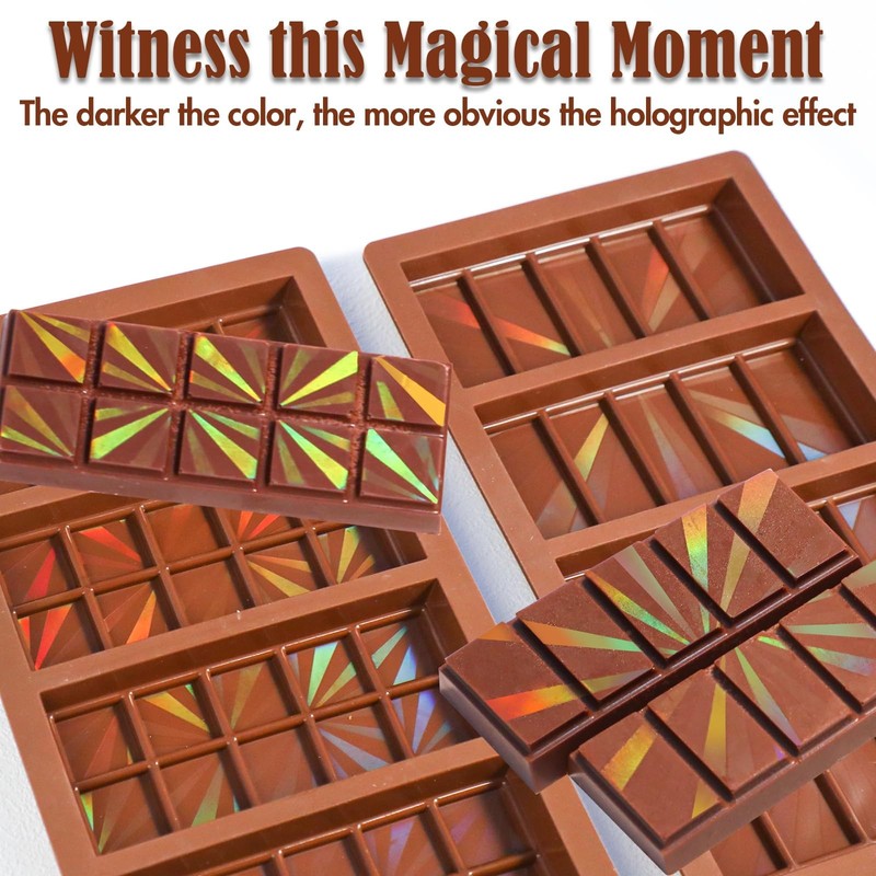 2 PCS Holographic Silicone Chocolate Molds, 2 Shapes, Bar, Baking, Wax Melt gallery