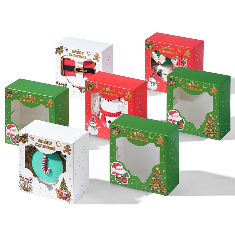 48 PCS Christmas Cookie Boxes Treat Window Dessert Pastries Gift Giving 4x4x2 gallery