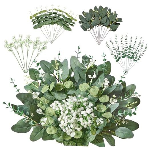 PCS 4 Kinds Mixed Artificial Greenery Stems,Baby Breath Flowers 36 Grey Green gallery