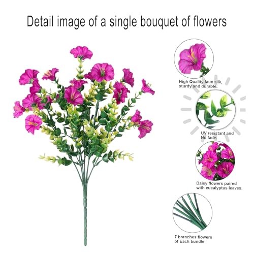 Artificial Outdoor Flowers 16 Bundles Fake Morning Glory Flower Outdoor Fuchsia gallery