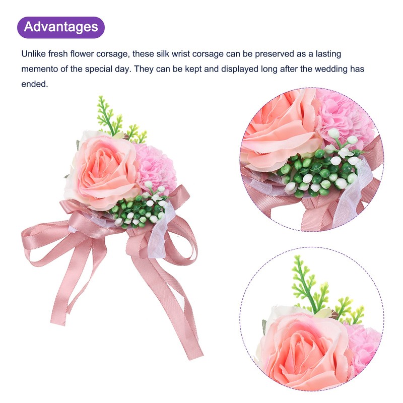 2pcs Pink Decorative Artificial Flowers Bracelet 10x12cm Pink gallery