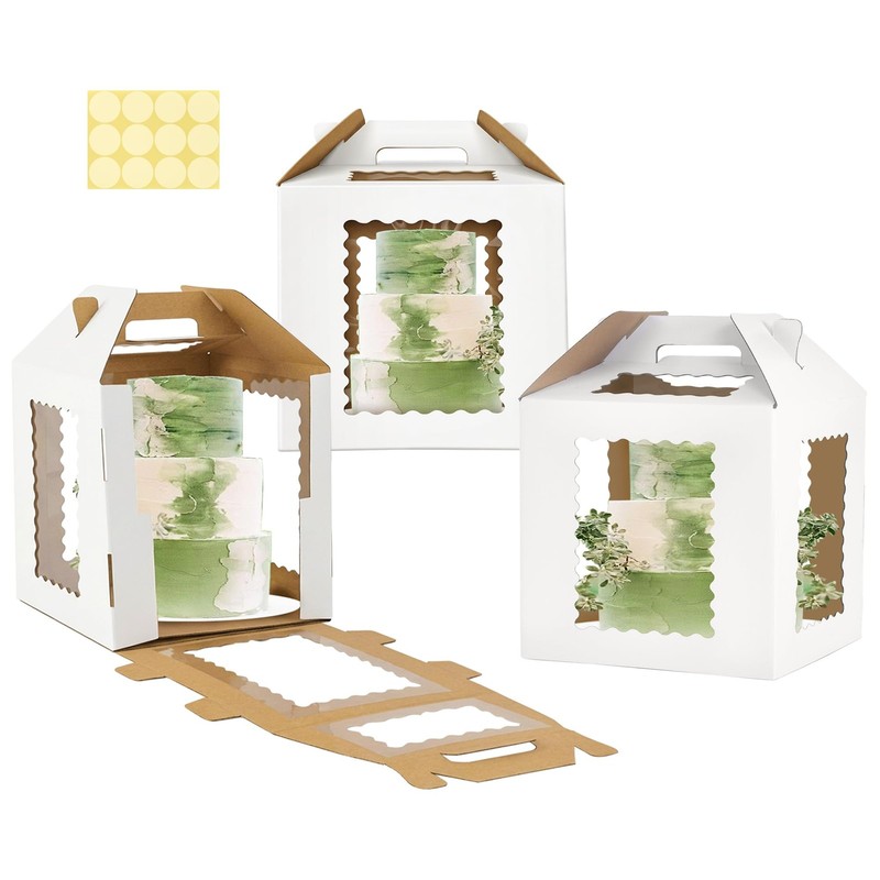 12x12x12 Inch Square Tall Cake with 6 Windows, Transport Carrier Container fo...