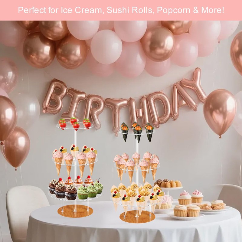 3 Tier Clear Acrylic Ice Cream Cone Holder 29 Hole Dessert Stand gallery