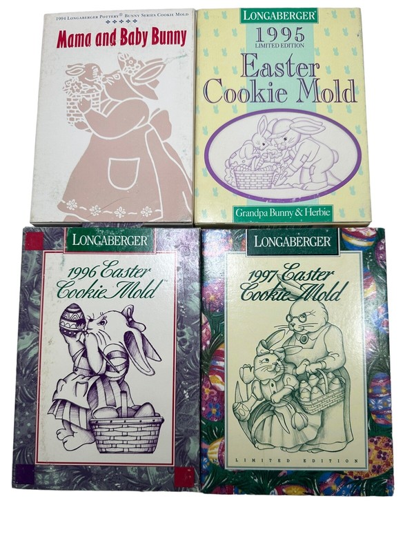 Longaberger 1990s Easter Cookie Molds Lot of 4 Bunnies Eggs Spring “94-“97