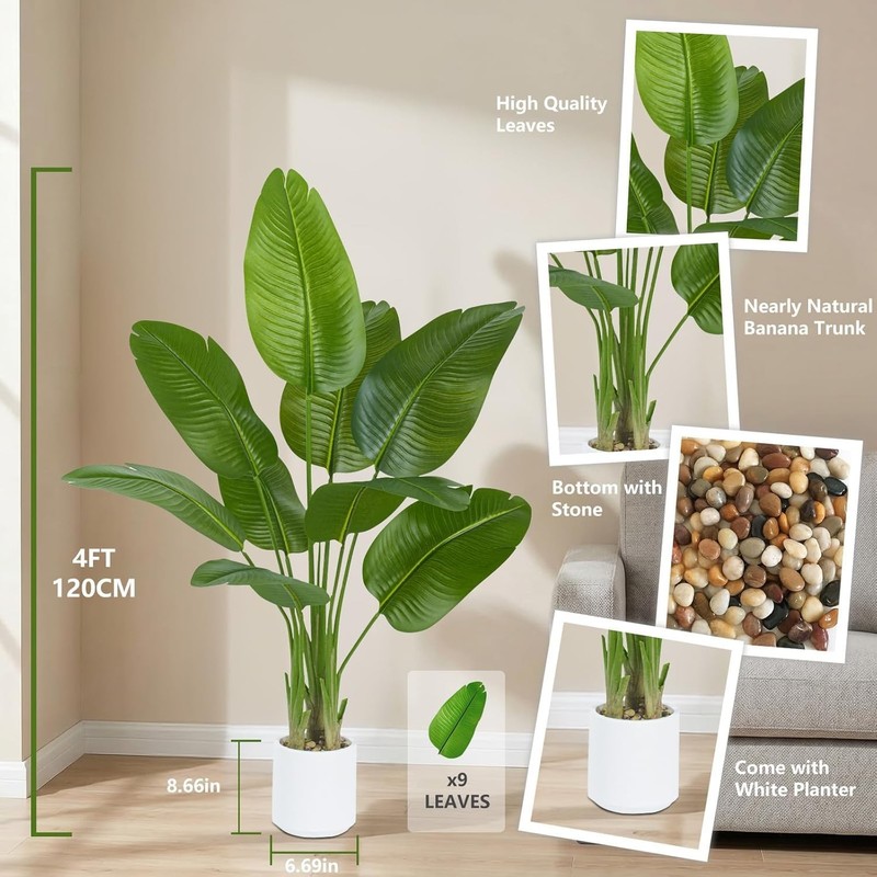 Txabl Pack 2 Artificial Bird Of Paradise Plant 4Ft Fake Palm Tree Feaux Plants gallery