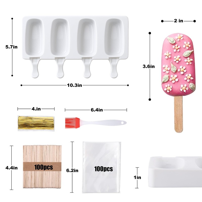 Cake Pop Mold Kit, 2 Pack 8 Cavities Cakesicle Molds Silicone with 100 Wooden... gallery