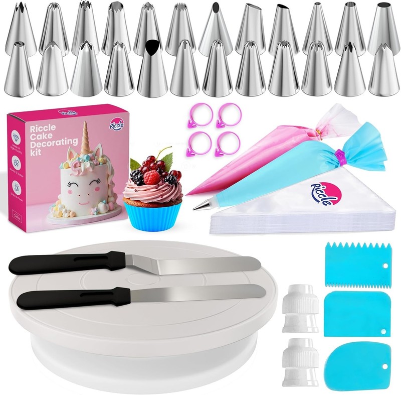 Cake Decorating Kit with Turntable Piping Tips Spatulas Icing Tools 94pcs gallery