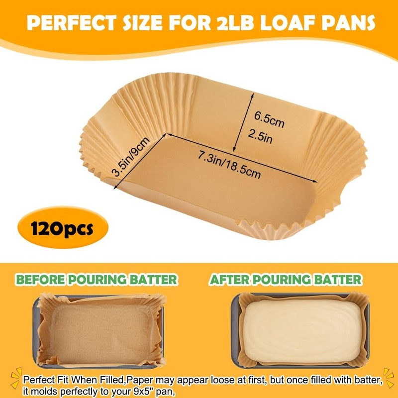 YQL 120PCS Loaf Pan Liners, Non-Stick Disposable Bread 120PCS, Brown gallery