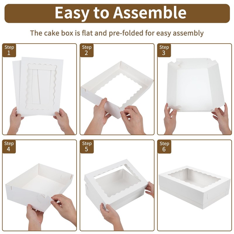 10pcs 14x10x4in Sheet Cake Boxes White Rectangle Bakery Boxes with Window, fo... gallery