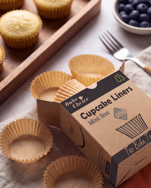 NonStick 400pcs Mini Cupcake Liners for Baking, Natural parchment muffin line... gallery
