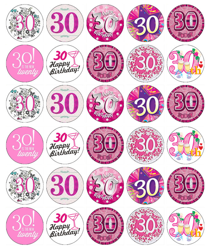 30x Happy 30th Birthday Pink Cupcake Toppers Edible Wafer Fairy Cake Toppers