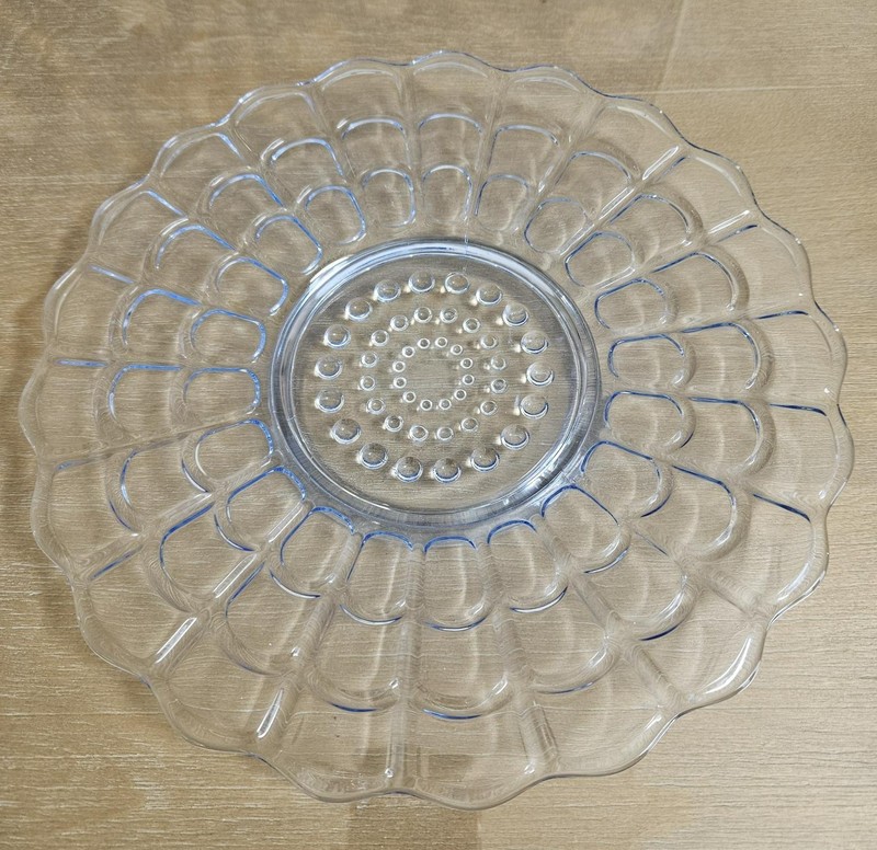 Unique & Rare Blue Glass Webbed Design 10″ Cake Plate with Scalloped Edge