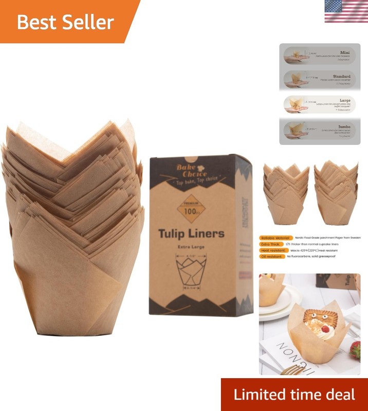 Nordic Paper 100pcs Extra Large Size Natural Tulip Cupcake Liners for Baking,…