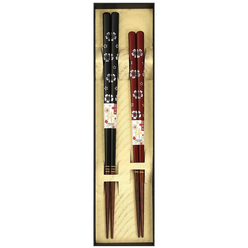 Japanese Chopsticks Set of 2 Pairs [Made in Japan] – Metallic Foil Finish Lac…