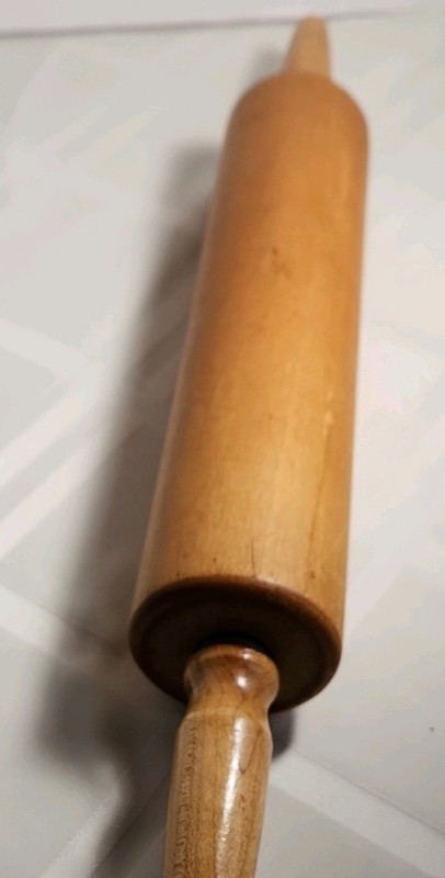 Vintage Foley Wood Plain Rolling Pin Brown With Handles Solid Pattern gallery