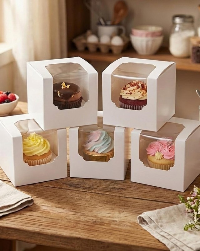 qiqee White Auto-pop up Cupcake Boxes Individual Cupcake 3.5x 3.5x 3.5inch 20... gallery
