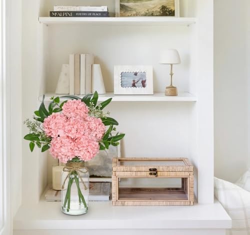 Hydrangea Artificial Flowers in Clear Glass Vase with Faux Water Silk Pink gallery