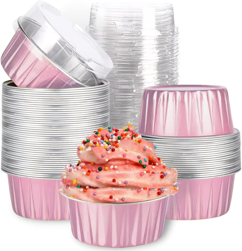 Mini Aluminum Foil Cupcake Baking Cups with Lids (40pcs, 5oz) Round Cupcake Foil