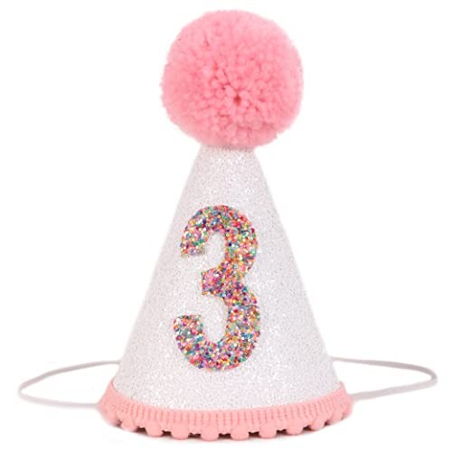 Birthday Hat for Girls - Glitter Birthday Hat with Pink Pom 3rd Birthday Hat gallery