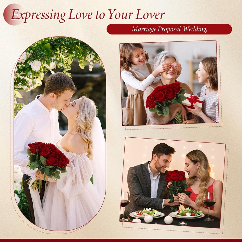 Hotop 40 Pcs Fake Rose Artificial Flowers Bulk, Long Stem Silk Realistic gallery