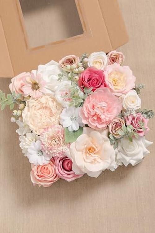 Artificial Flowers Combo Set Fake Flower Leaf Box with Stems for Light Pink gallery