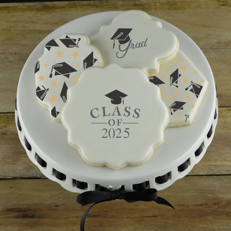 3 Stencil Sheet Class of 2025 Graduation Day Party Cookie Stencils Bundle