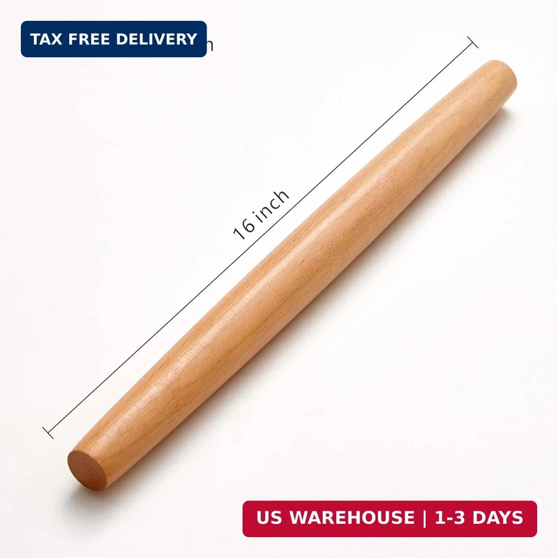 French Rolling Pin for Dough - Fulimax 16" Classic Wood Rolling Pins for Baking, gallery