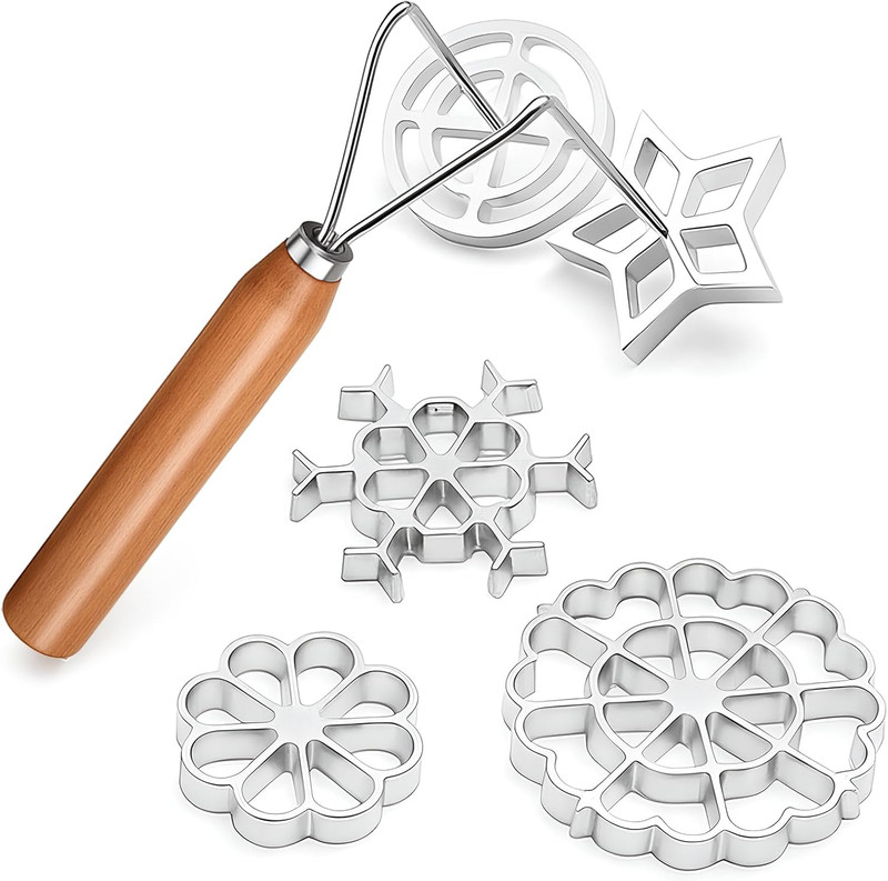 6-Piece Rosette Iron Mold Set with Interchangeable Heads for Baking and Cooking gallery