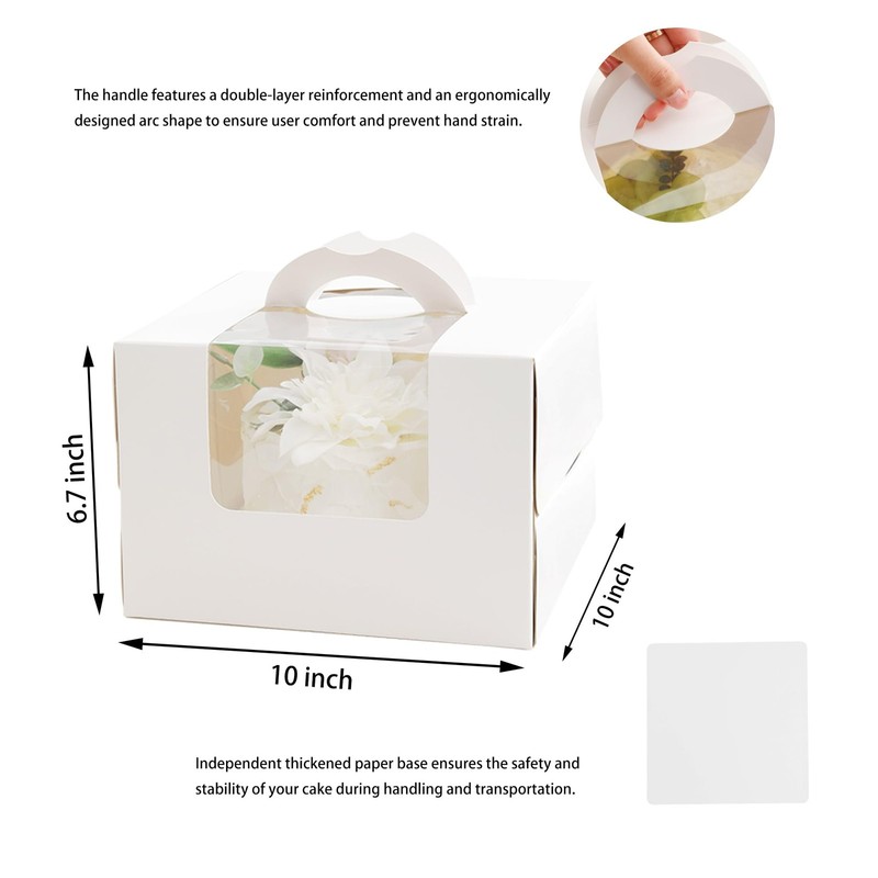 White Cardboard Bakery Cake Box Carrier Container Window Handle 10 PCS 8 Inch gallery