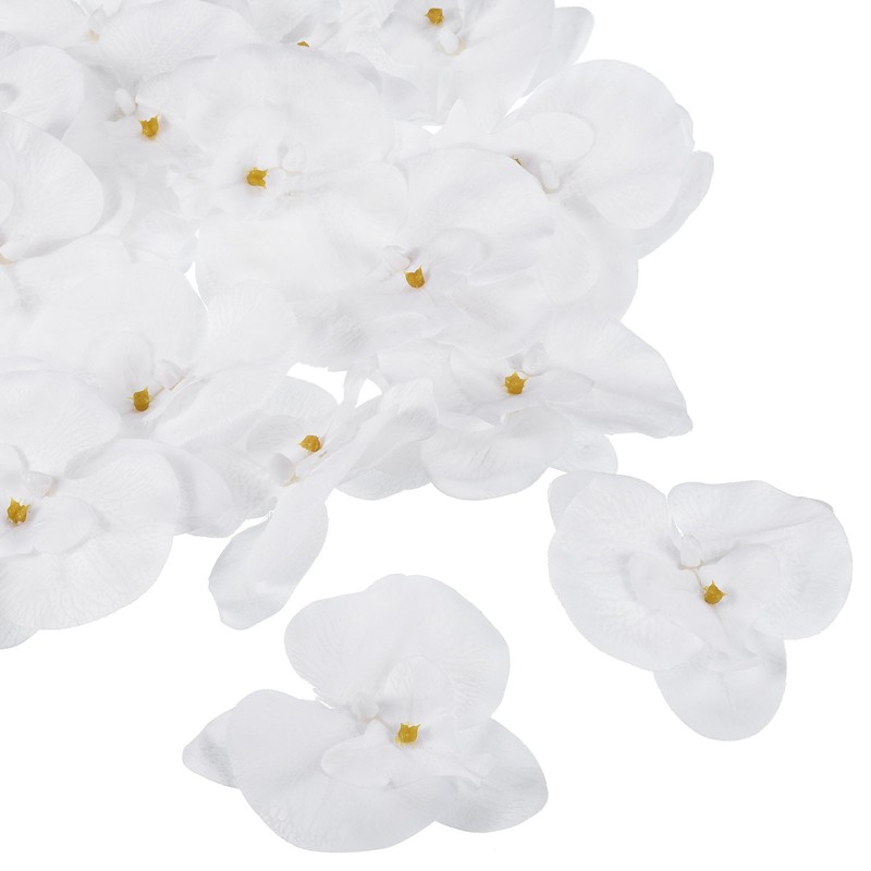 20Pcs 3.5″ Artificial Silk Butterfly Orchid Flower Heads for DIY, Pure White