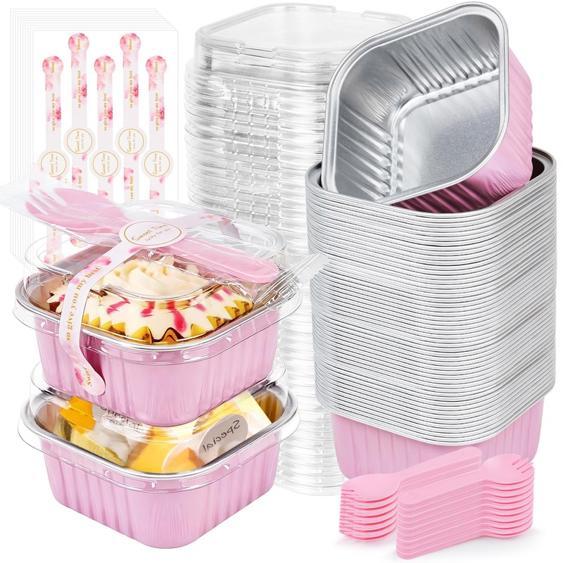 Square Mini Cake Pans with Lids, 5oz/150ml Mini Loaf pans with Lids Spoons Al…