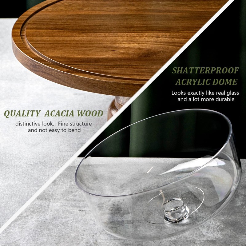 ANBOXIT Cake Stand with Dome Lid, Acacia Wood Cake Plate with Cover, Wooden Cake gallery
