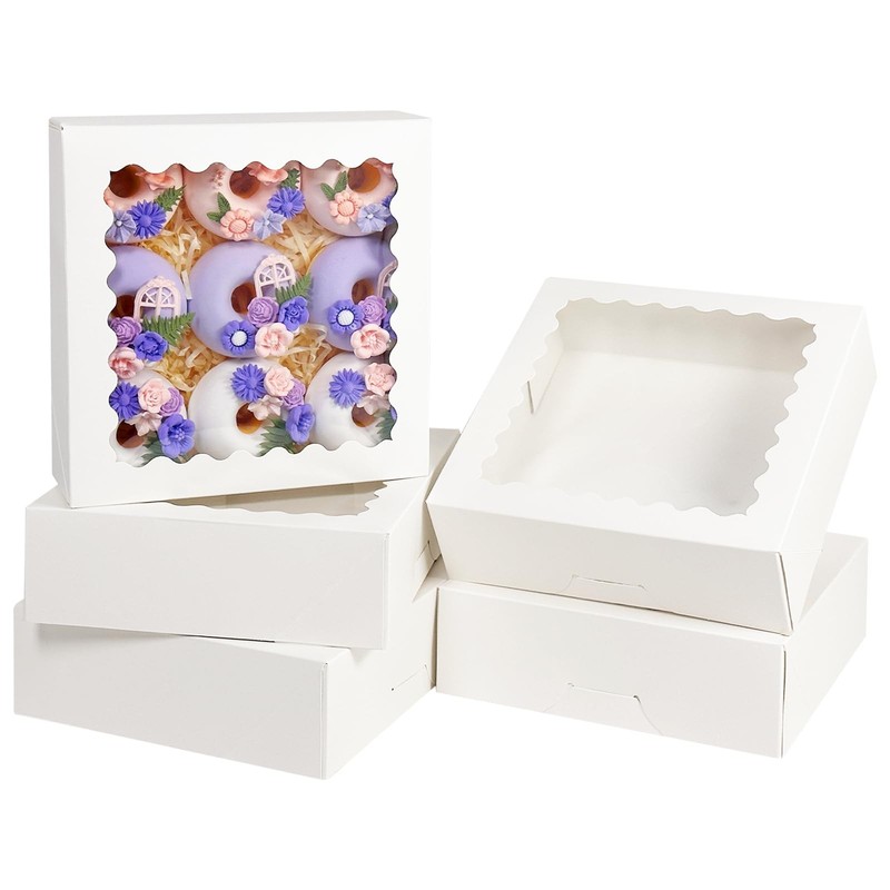 36 PCS White Pie Boxes With Window 9x9x2.5 Inch AutoPopup Bakery Pastry Case