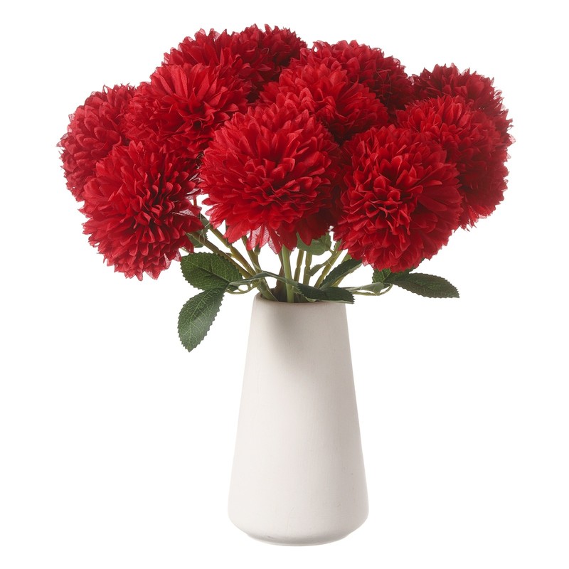 12pcs Artificial Chrysanthemum Ball Flower Faux Mum Flower Bouquet, Red