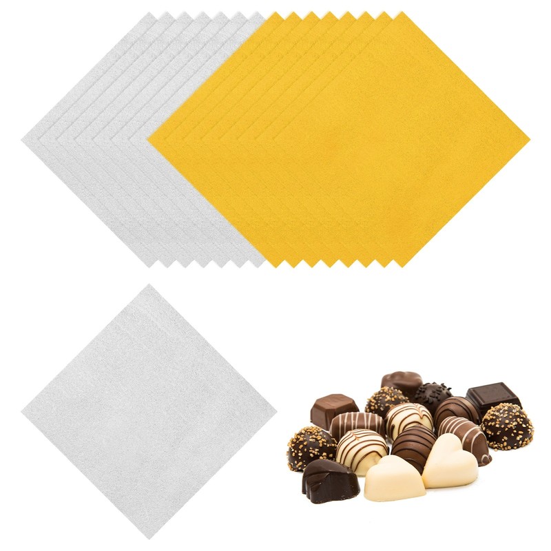 200 Pcs Candy Foil Wrappers, 7.87 x 7.87″ Wrappers, Gold/Silver (Orange Peel)
