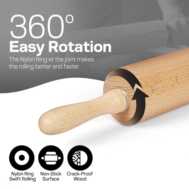 Wooden Rolling Pin 17.6 Inch with Rotating Large (17.6 Inches), Brown gallery
