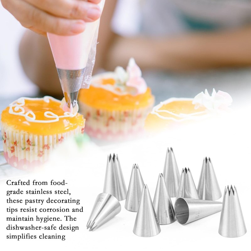 10 PCS Stainless Steel Small Star Piping Tip Set French Open Star Cupcake gallery