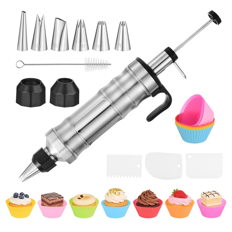 Dessert Decorating Set with Piping Tips/Cupcakes/Brush for Baking, Black