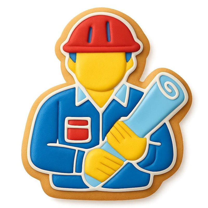 General Contractor Holding Blueprint Roll Cookie Cutter & Stamp, Fondan - 3.5x4" gallery