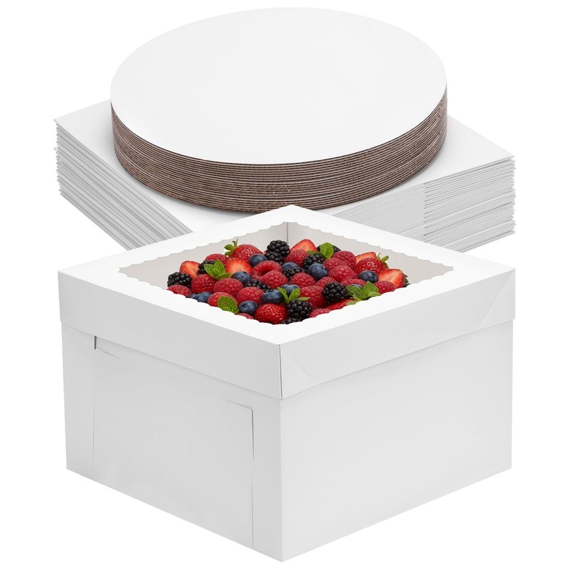 48pcs Cake Boxes 12x12x8 Inch with Cake Boards (24 Boxes & 24 Boards), Cake C…