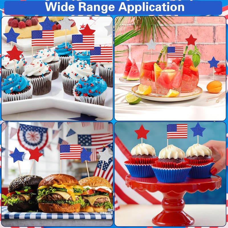 180Pcs 4th of July Cupcake Toppers, Patriotic Toothpicks American Flag Toothpick gallery