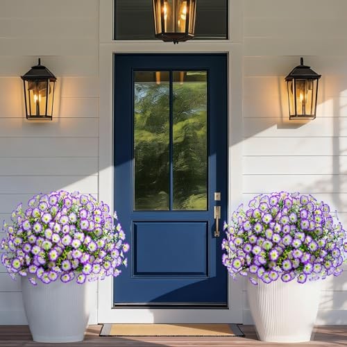 Artificial Flowers for Outdoors Fake Outdoor Flowers, 14 Bundles Purple/White gallery
