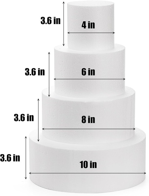 Set of 4 Round Foam Cake Dummies, 4 Tiers of 4" 6" 8" 10" White Dummy Cake Ro... gallery