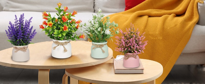 6pcs Artificial Pot Flowers Small Fake Plants Mini Potted Plants gallery