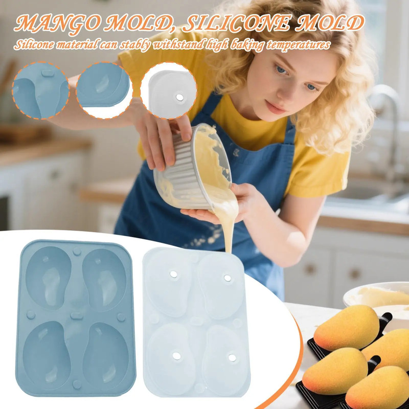 3D Mango Silicone Mold 4-Cavity Food Grade Mousse Cake Molds Kitchen Baking Tool gallery